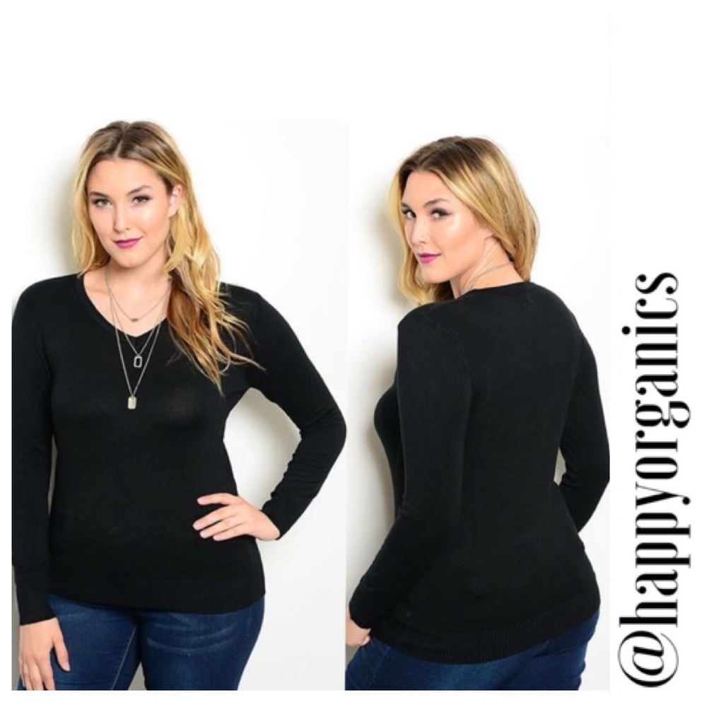 Classic V neck Black Sweater plus size